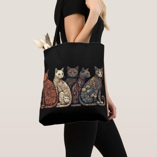 Groep katten in Victoriaans achtergrond Tote Bag (Dichtbij)