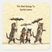 Groep Katten Kittens Rechtop lopen in Sneeuwgeel Vierkante Sticker (Voorkant)