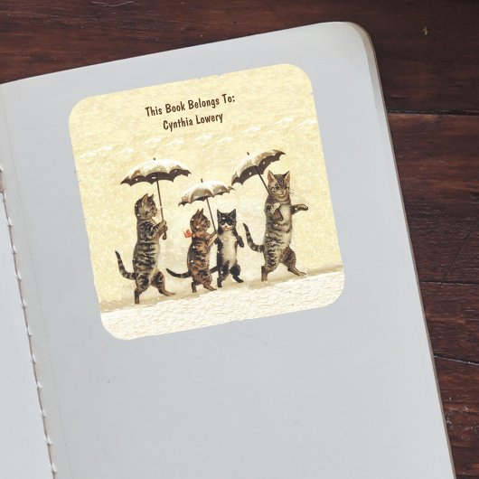 Groep Katten Kittens Rechtop lopen in Sneeuwgeel Vierkante Sticker