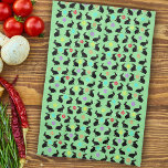 Groep Lente Zwart Zittende Konijnen Bloemen op Gro Theedoek<br><div class="desc">Deze keukenhanddoek is groen met een groep zittende lentekonijnen die kleurrijke bloemen om hun nek dragen met een bestrooiing van verschillende gekleurde bloemblaadjes.</div>