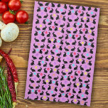 Groep Lente Zwart Zittende Konijnen Bloemen Roze Theedoek<br><div class="desc">Deze keukenhanddoek is roze met een groep zittende lentekonijnen die kleurrijke bloemen om hun nek dragen met een besprenkeling van verschillende gekleurde bloemblaadjes.</div>