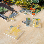 Groep mensen in tuin voor een villa legpuzzel (Zijkant)