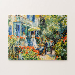 Groep mensen in tuin voor een villa legpuzzel