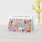 Groep mensen karikaturen die afscheid nemen kaart (Gele Bloem)