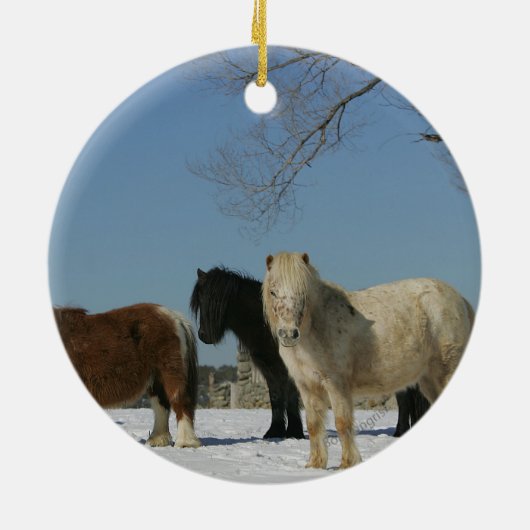 Groep minipaarden in de sneeuw keramisch ornament (Achterkant)