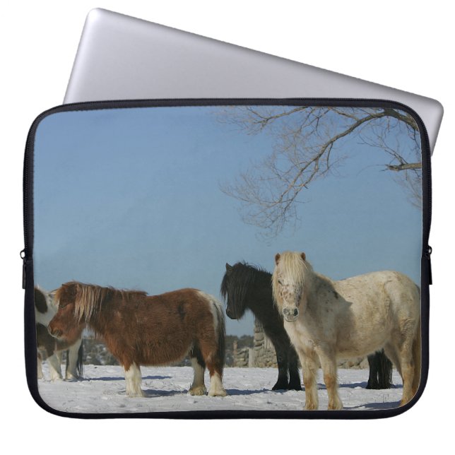 Groep minipaarden in de sneeuw laptop sleeve (Voorkant)