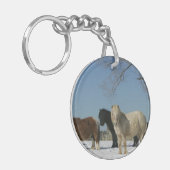 Groep minipaarden in de sneeuw sleutelhanger (Voorkant Links)