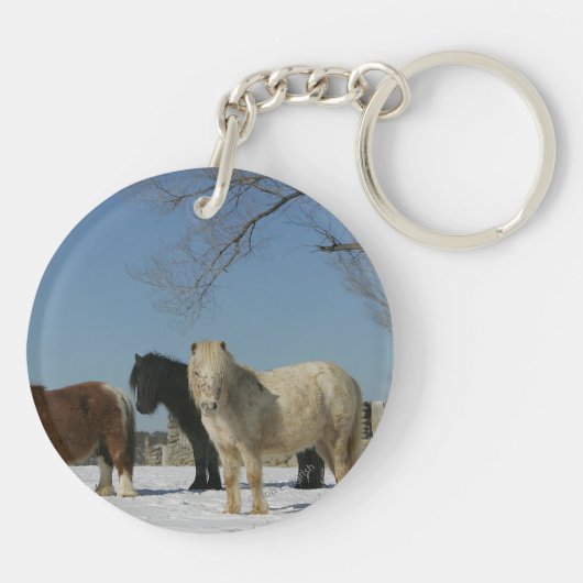 Groep minipaarden in de sneeuw sleutelhanger (Achterkant)