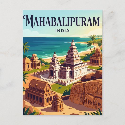 Groep monumenten bij Mahabalipuram India Briefkaart (Voorkant)
