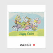 Groep paaskonijntjes eiermanden in gras sticker (Vel)