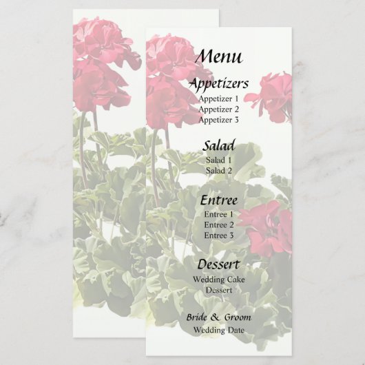 Groep Rode Geraniums Menu (Voorkant / Achterkant)