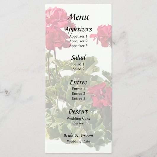 Groep Rode Geraniums Menu (Voorkant)