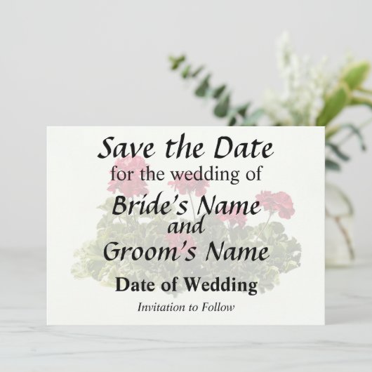Groep Rode Geraniums Save The Date (Staand voorkant)