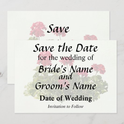 Groep Rode Geraniums Save The Date (Voorkant / Achterkant)
