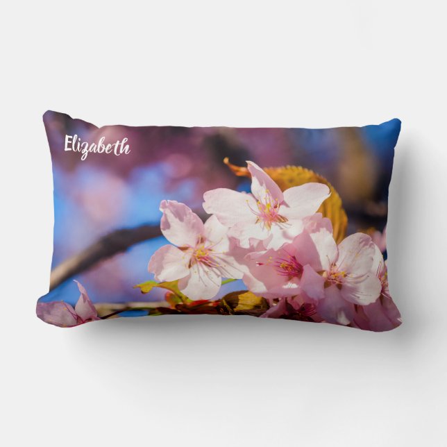 Groep Sakura Flowers, Zachte Roze, Blauwe achtergr Kussen (Voorkant)