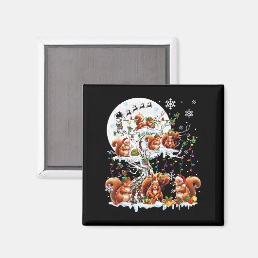 Groep Santa Rendier Elf Eekhoorns op kerstboom Magneet (Voorkant / Achterkant)