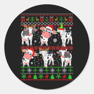 Groep Santa Rendier Elf Koeien Xmas Boerderij Scha Ronde Sticker