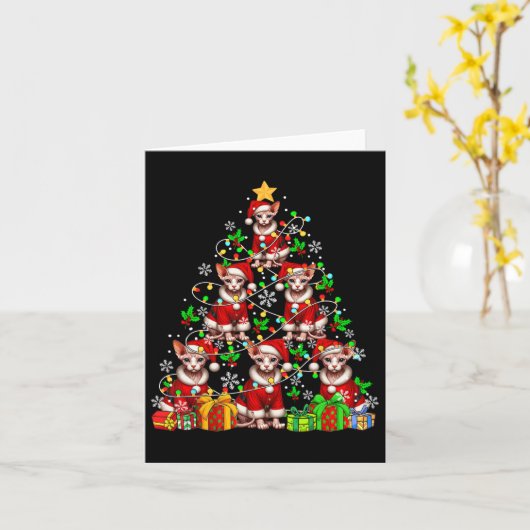 Groep Santa Sphynx katten als kerstboom kleurrijk  Kaart (Gele Bloem)