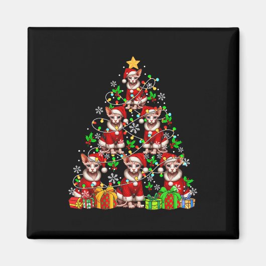 Groep Santa Sphynx katten als kerstboom kleurrijk  Magneet (Voorkant)