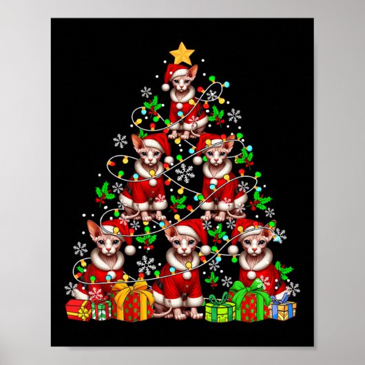 Groep Santa Sphynx katten als kerstboom kleurrijk  Poster (Voorkant)