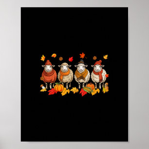 Groep schapen Thanksgiving herfstbladeren pompoene Poster
