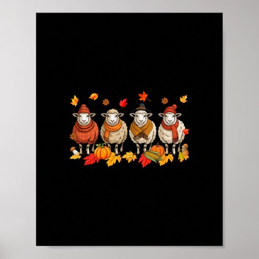Groep schapen Thanksgiving herfstbladeren pompoene Poster (Voorkant)