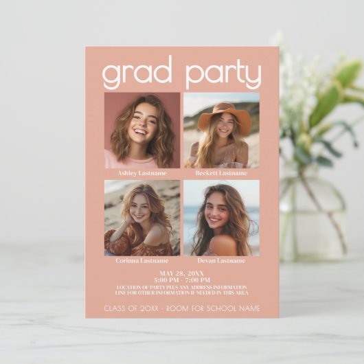 Groep van 4 Afstuderen Viering Joint Afstudeerder Kaart (Staand voorkant)