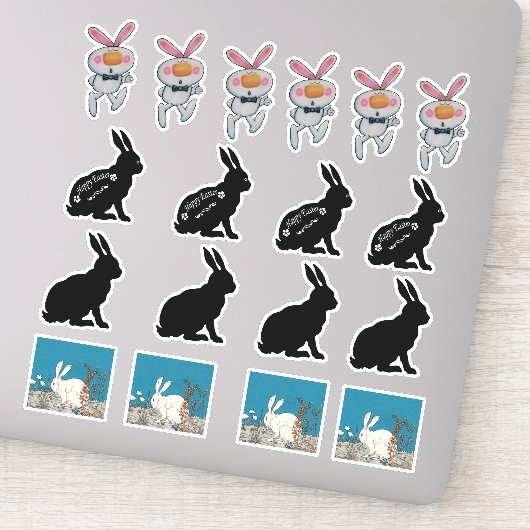 Groep van Diverse Paashaas Konijnen Wit Zwart Sticker (Detail)