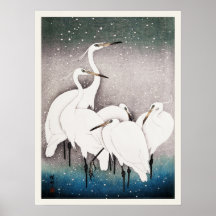 Groep van Egrets Ohara Koson Japanse Vogelprint