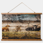 Groep van Longhorns die in Gebied Noodlijdend Hout Hangend Wandkleed (Voorkant)