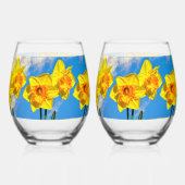 Groep van narcissen gouden medaille bloemen wijnglas zonder voet (Achterkant)