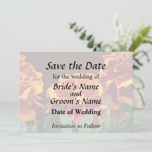 Groep van Oranje goudsbloemen met gele tips Save The Date (Staand voorkant)
