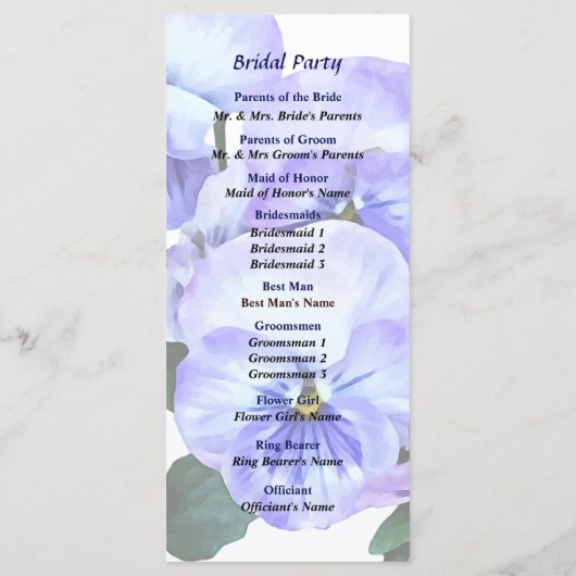 Groep van Paarse Pansies en het programma voor het Programmakaart (Achterkant)