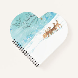 Groep van Roe Herten in Winter Illustratie Hart Notitieboek