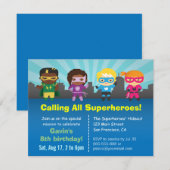 Groep van Superhero Kids verjaardagsfeestje uitnod Kaart (Voorkant / Achterkant)