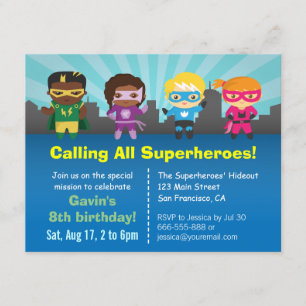 Groep van Superhero Kids verjaardagsfeestje uitnod Kaart