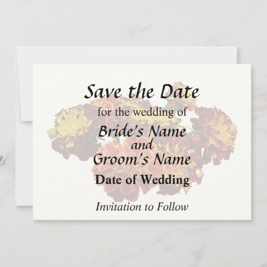 Groep van verschillende soorten Marigolds Save The Date (Voorkant)