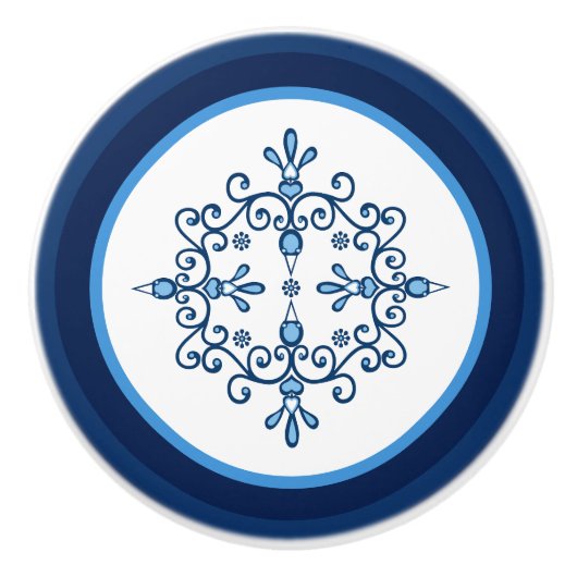 Groep van vier folkart Blauwvogels of liefdesvogel Keramische Knop (Voorkant)