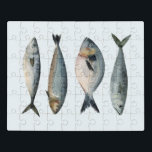 Groep van vier vissen puzzel<br><div class="desc">"Vier vissen" van Emma Scarvey. Biedt vier vissen op een witte achtergrond.</div>