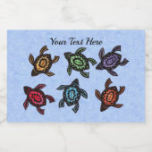 Groep van Zes Helderkleurige Abstracte schildpadde Voedselcontainer Etiket (Enkel label)