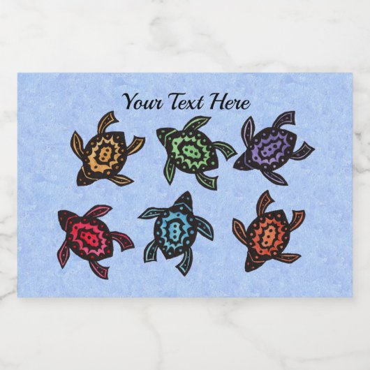 Groep van Zes Helderkleurige Abstracte schildpadde Voedselcontainer Etiket (Enkel label)