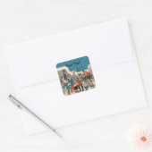 Groep Vintage Kerst Carolers Musici Sneeuw Vierkante Sticker (Envelop)