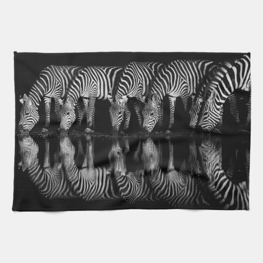 Groep vlaktezebras drinkt 's nachts samen theedoek (Horizontaal)