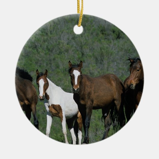 Groep wilde Mustang Paarden Keramisch Ornament (Voorkant)
