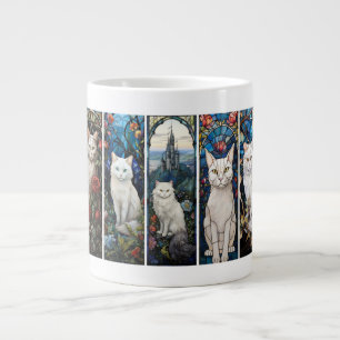 Groep witte katten grote koffiekop