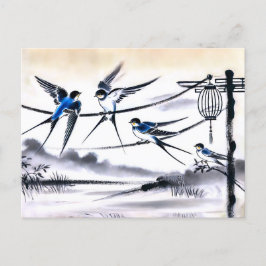 Groep zwaluwen verzamelen op een Power Line in Chi Briefkaart