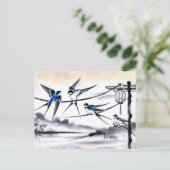 Groep zwaluwen verzamelen op een Power Line in Chi Briefkaart (Staand voorkant)