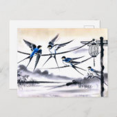 Groep zwaluwen verzamelen op een Power Line in Chi Briefkaart (Voorkant / Achterkant)