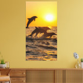Groepen dolfijnen springen vrolijk uit de golven canvas afdruk (Insitu (Woonkamer))