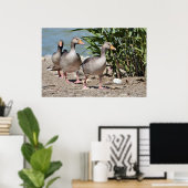 Groepering van de ganzen met de vlag poster (Thuiskantoor)